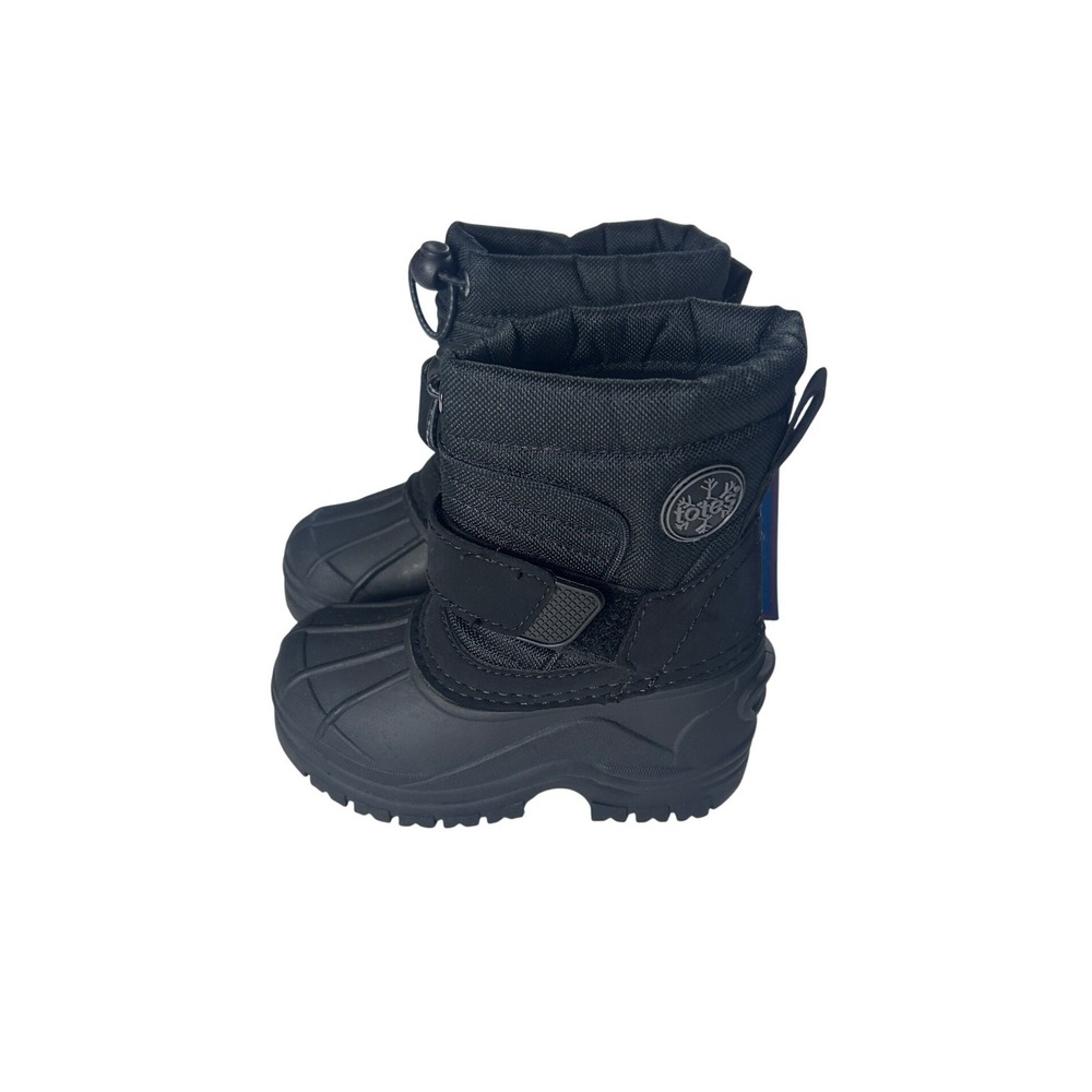 Totes Taelor Black Winter Snow Boots Toddler Size 6 Hook Loop Bungee Toggle NEW